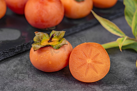 健康水果新鲜秋柿子食材摄影图配图