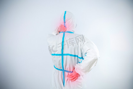 职业病防护摄影照片_医疗人员腰酸背痛棚拍颈椎痛摄影图配图