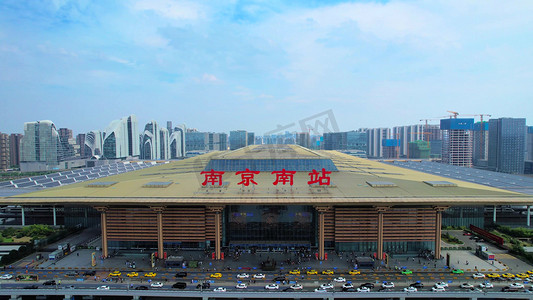 南京机场摄影照片_航拍江苏省南京市高铁站南京南站
