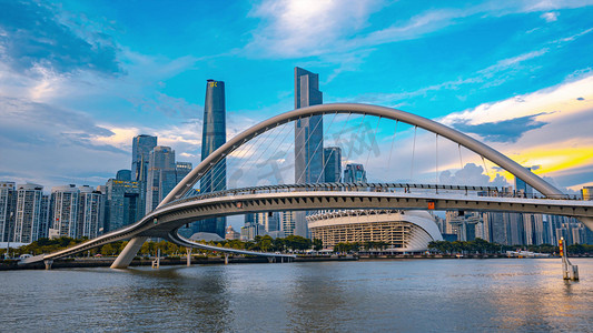 城市广州海心桥城市蓝天大气风光