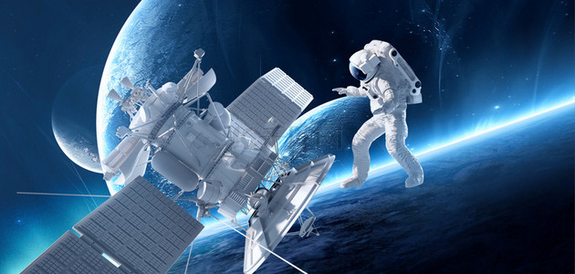 蓝色科技航天背景图片_太空空间站宇航员蓝色