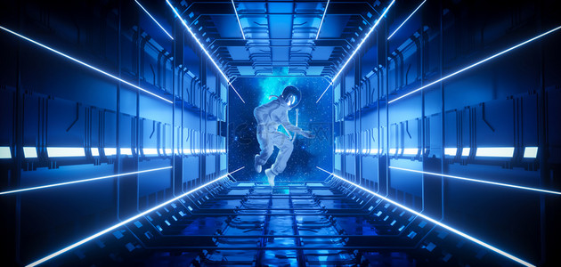 蓝色科技航天背景图片_宇航员科技隧道蓝色