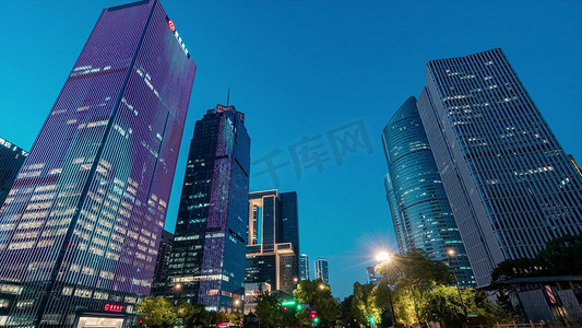 杭州CBD商务金融中心夜景车流