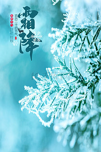 霜降背景图片_二十四节气霜降冰雪松蓝摄影