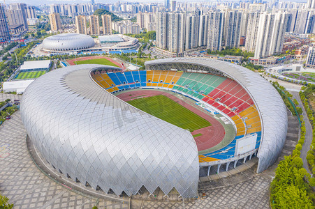 城市建筑中午奥林匹克体育中心贵州贵阳航拍摄影图配图