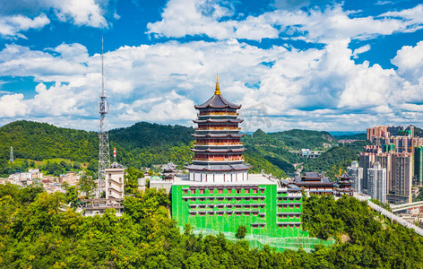 古建筑白天贵阳贵州观山寺航拍摄影图配图