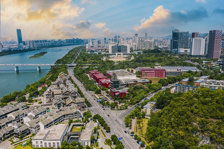 城市建筑日落广西柳州螺蛳粉产业园航拍摄影图配图