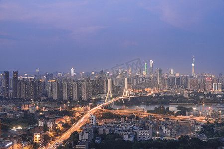 广东省广州市鹤洞桥晚上建筑楼顶拍摄摄影图配图