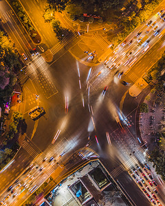 贵州城市夜景摄影照片_城市夜晚贵州贵阳十字路口航拍摄影图配图