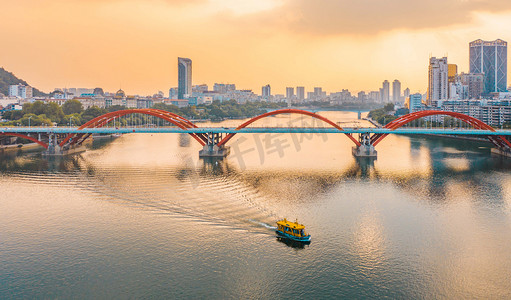 桥梁黄昏广西柳州文惠桥航拍摄影图配图