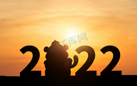 新年快乐虎虎生威摄影照片_2022合成日落剪影合成无摄影图配图