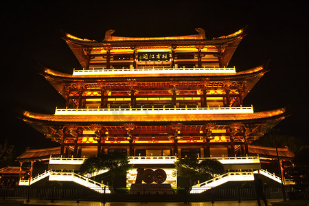 长沙城市摄影照片_长沙城市夜晚杜甫江阁古建筑夜景摄影图配图