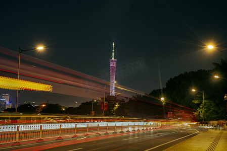 广州广州塔城市车轨光绘夜景摄影图配图