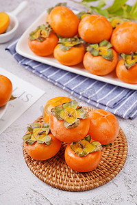 爆甜甜柿子秋季美味水果摄影图配图