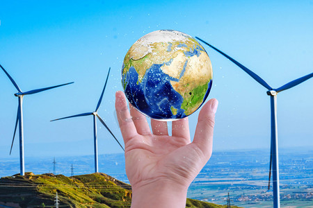 环保地球新能源环保手势低碳摄影图配图