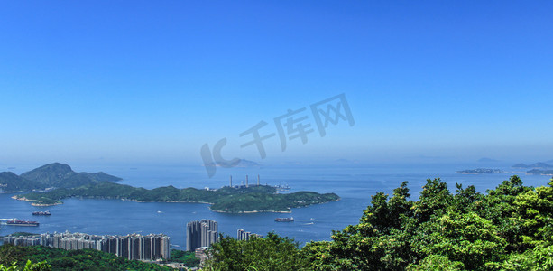 香港山顶风光大海小岛白天大海岛屿大海岛屿风光摄影图配图