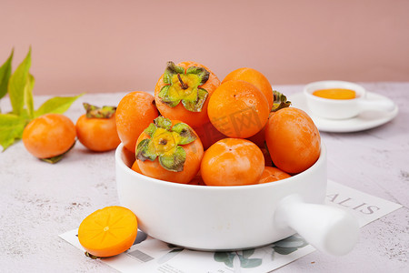 甜软秋柿子糯香美味水果摄影图配图