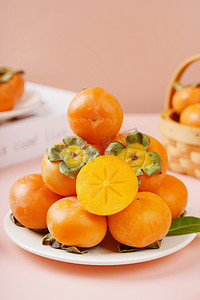 甜软美味新鲜秋季柿子摄影图配图