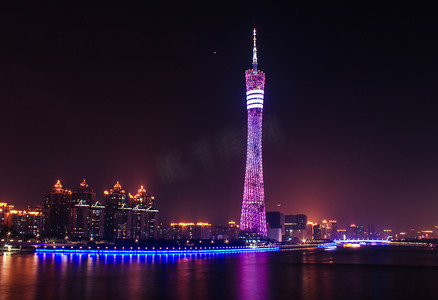 广州地标小蛮腰广州塔夜晚广州塔小蛮腰夜晚夜景摄影图配图