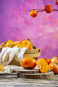 柿子秋季水果下午柿子室内静物摄影图配图