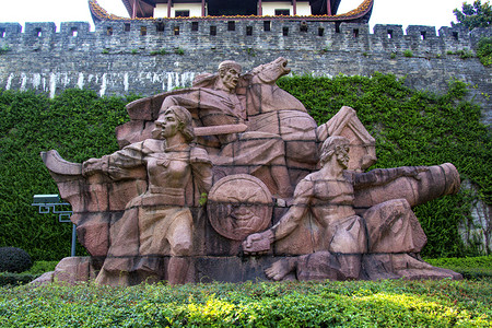 湖南长沙晌午雕像天心阁城市古城墙摄影图配图