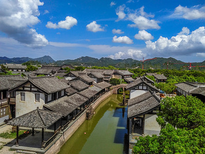 浙江象山影视城古建筑白天古建江南水乡风光摄影图配图