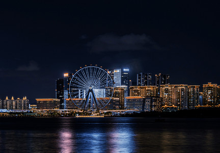 摩天轮城市建筑深圳夜景摄影图配图