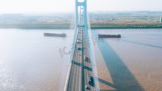 武汉城市建筑晴天建筑地标军山大桥航拍摄影图配图