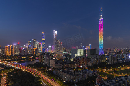 城市夜景道路摄影照片_广州经典机位夜晚建筑楼顶拍摄摄影图配图