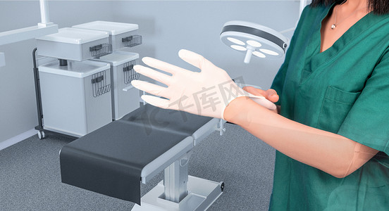 主治医师手术医师单手带手套与病房合成医生护士