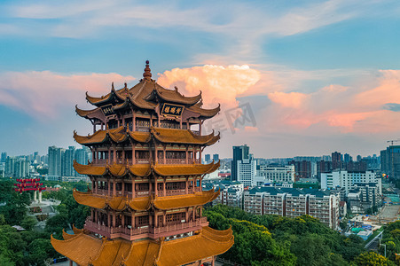 澳门地标摄影照片_武汉城市建筑夕阳地标黄鹤楼摄影图配图