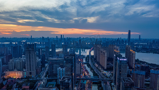 武汉城市风光日落风光建筑楚河汉街航拍摄影图配图
