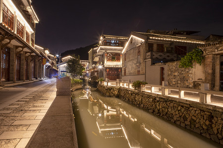 农村房屋摄影照片_浙江瑞安市平阳古镇夜晚古镇农村无摄影图配图