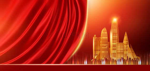 红色城市风背景图片_商务城市红色大气背景