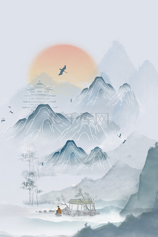 重阳节远山水墨背景图
