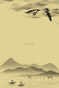 鹤海报背景图片_梦幻云层飞鹤淡绿色背景素材