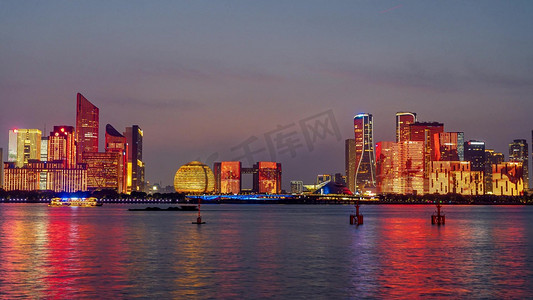 建党100周年摄影照片_杭州市民中心CBD建党100周年灯光秀夜景