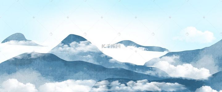 蓝天山峰背景背景图片_云海中的山脉背景