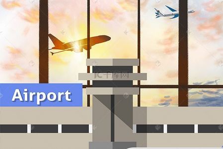 飞机场旅行背景图片_矢量质感飞机场航空航行背景素材