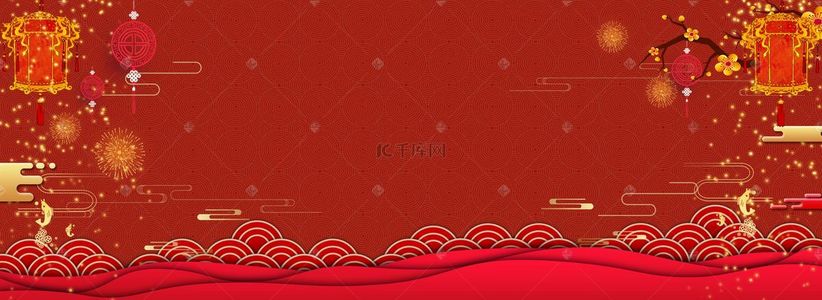 桃花灯笼素材背景图片_中国风红色喜庆素材背景海报