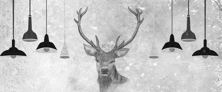 麋鹿装饰画背景图片_手绘麋鹿艺术背景墙装饰画家居背景