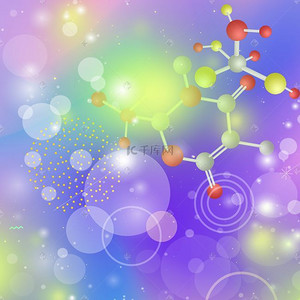 组合创意背景图片_元素分子球体模糊光斑抽象背景