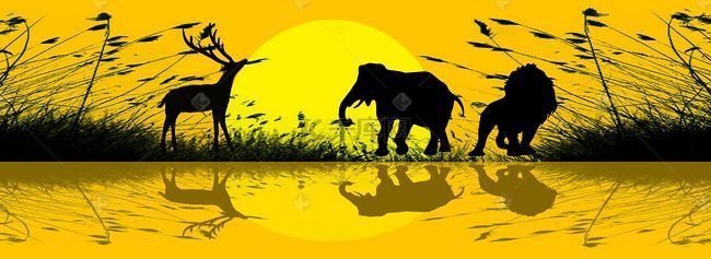 动漫背景黄昏背景图片_非洲野生动物剪影背景图