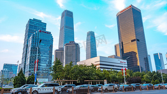 圈摄影照片_大气北京城市商圈CBD国贸大厦区域车水马龙繁华