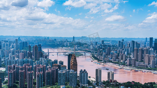 重庆长江摄影照片_重庆长江两岸晴天城市风光蓝天白云
