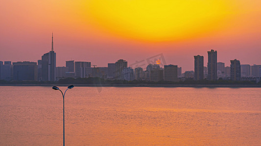 唯美杭州钱塘江城市黄昏日落夕阳