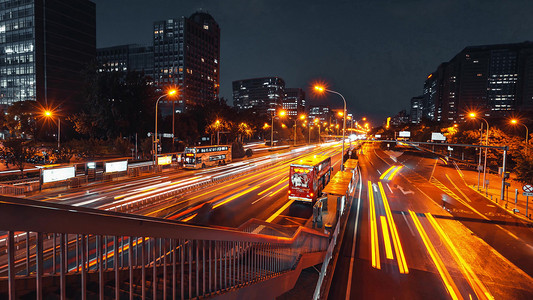 震撼黑金色北京朝阳门内环城市车流夜景