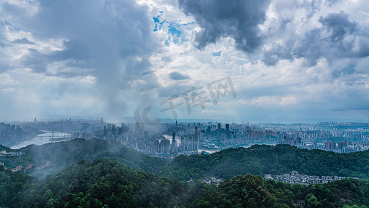 重庆城市晴天暴雨云层变化魔幻天气