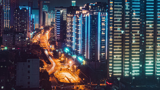 写字楼夜景摄影照片_武汉城市建筑万家灯火夜景