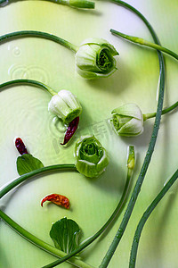 蔬菜棚拍上海青绿色背景创意蔬菜摄影图配图